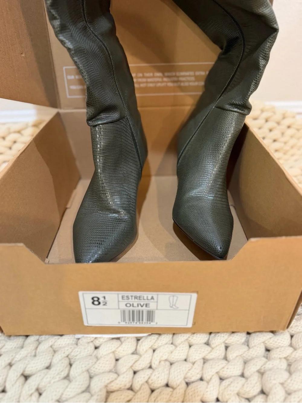 Journee collection Estrella tall boot Olive Textured Knee-High Pointed-Toe Boots